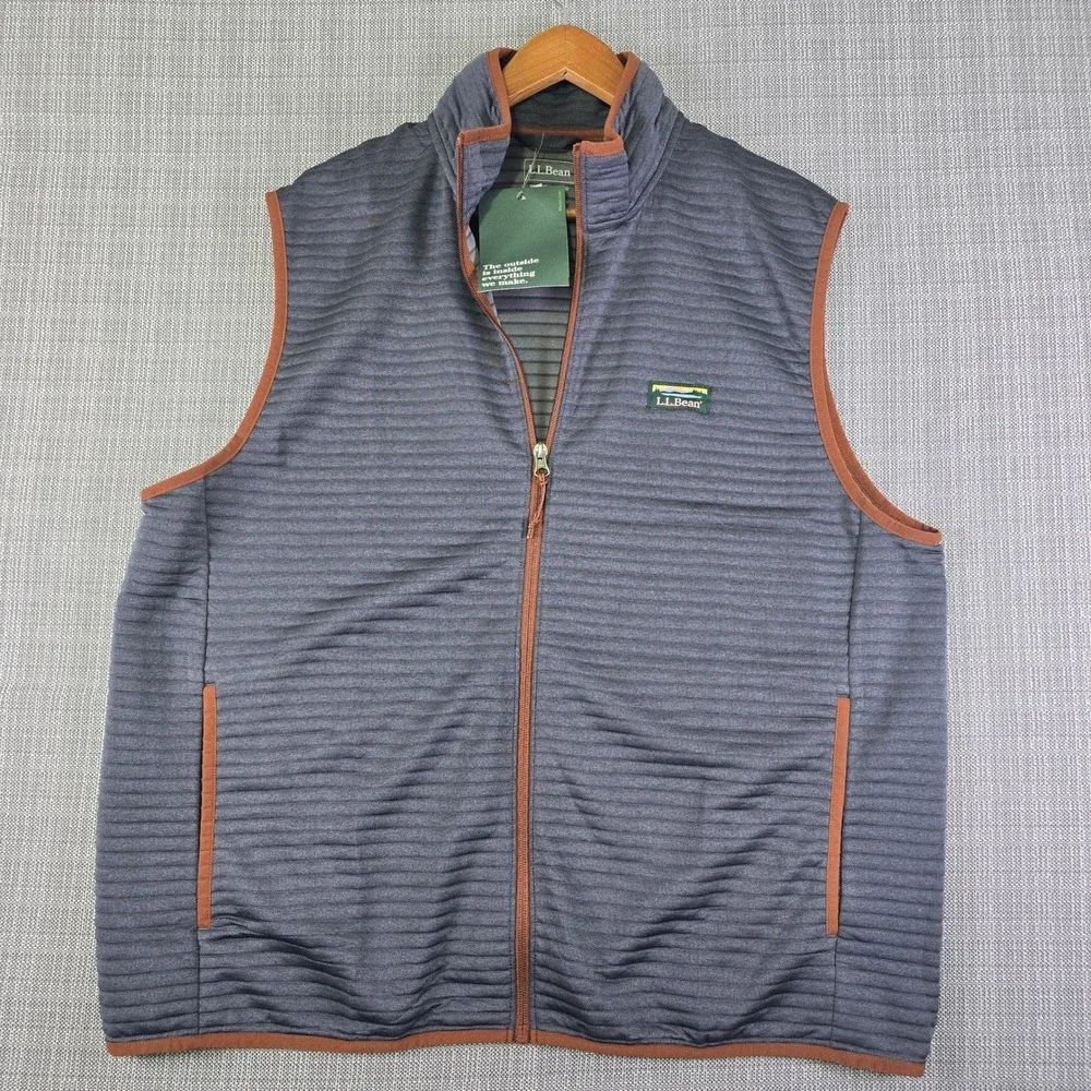 NWT LL Bean Mens XL Airlight Baffled Full Zip Vest Gray Copper Katahdin Patch